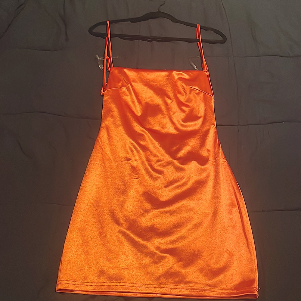 Backless Tangerine Satin Dress